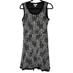 LOFT Black White Lace Fit Flare Sleeveless Dress Size 6 Work Casual